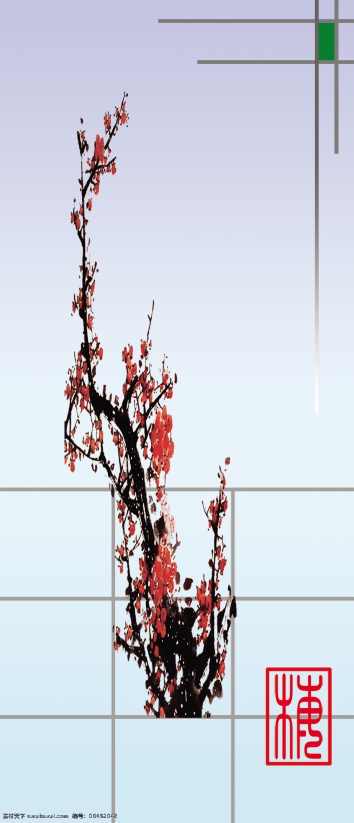 梅花 移门 源文件 竹兰梅菊 梅枝 梅树叶 梅花刻章 家居装饰素材