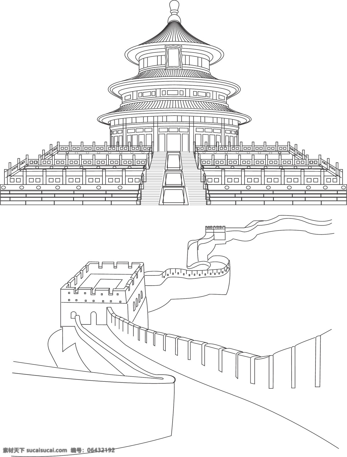 天坛 背景 线描 素描 景点 小素材 文化艺术