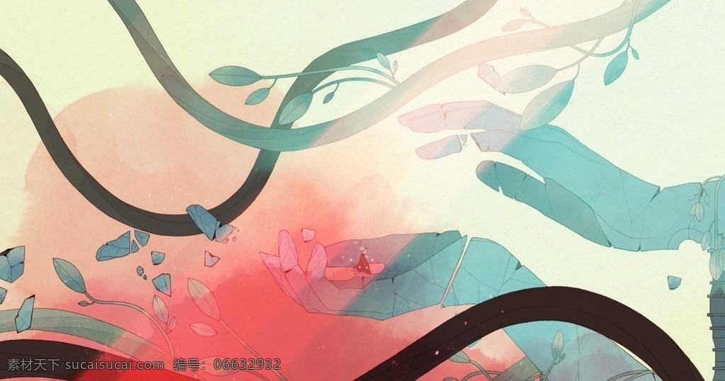 破碎 双手 插画 植物 藤蔓 桌面 背景 设计素材 文化艺术