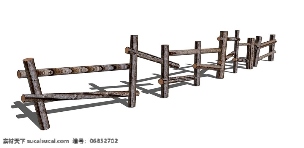 木头栏杆 木头围栏 原木 围栏 栏杆 skp 室外模型 3d设计