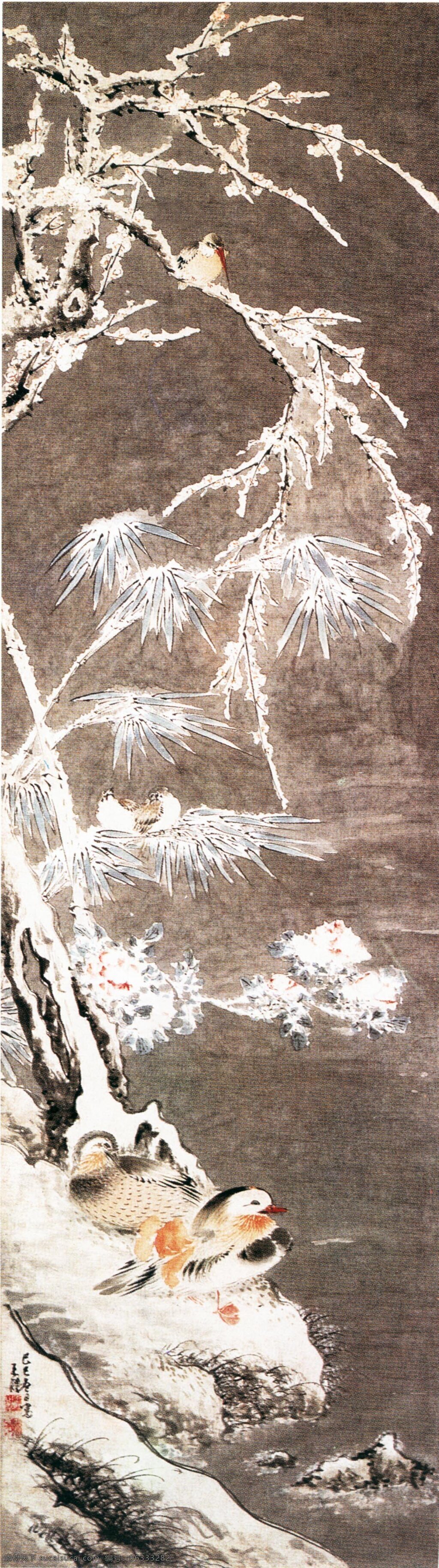 岸上 鸳鸯 风景 古典 古画 国画 绘画 山水 山水画 水墨 中国画 岸上的鸳鸯 中华传世国画 中国画艺术 文化艺术