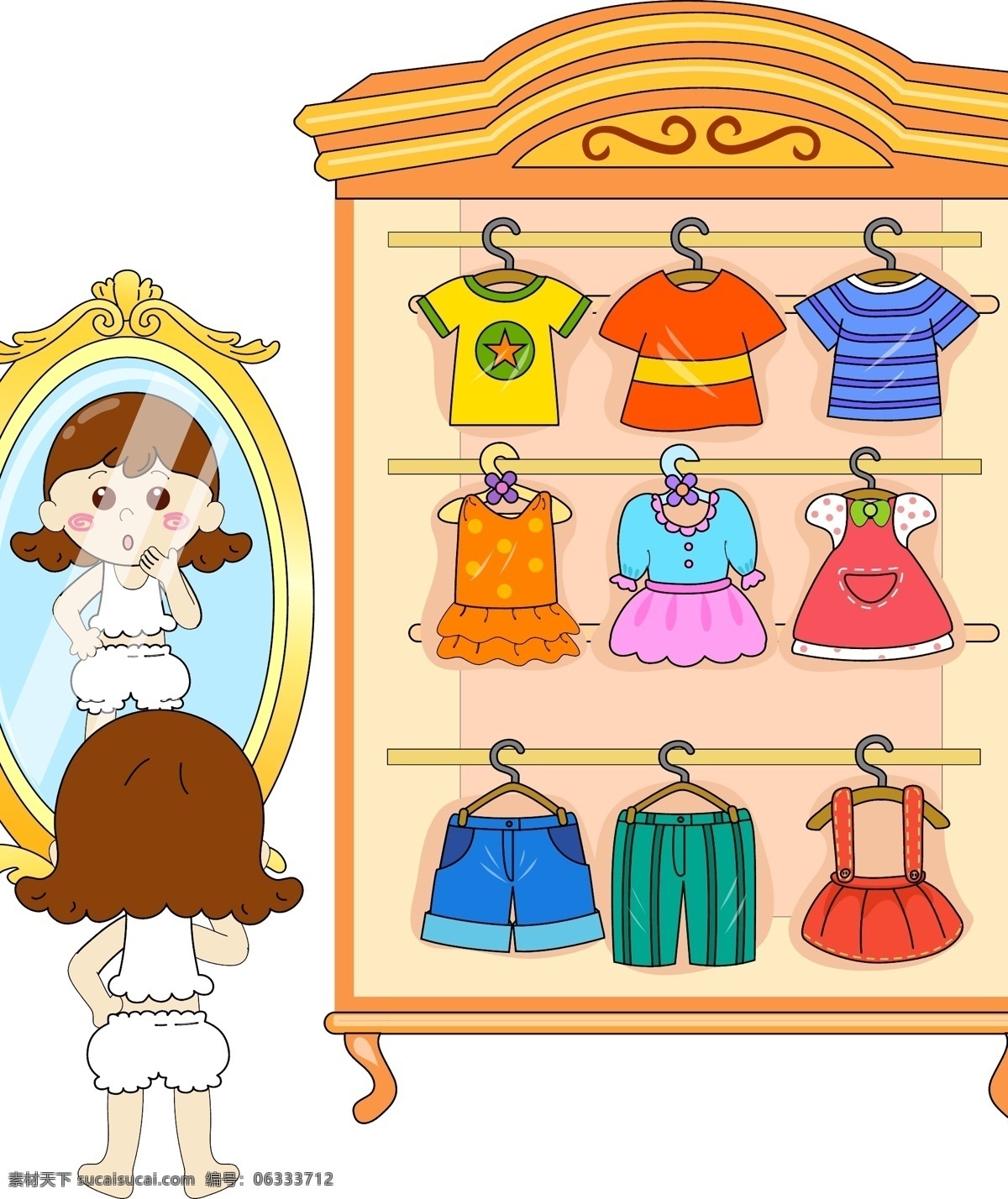 女生 衣柜 卡通 可爱 衣服 矢量图 矢量人物
