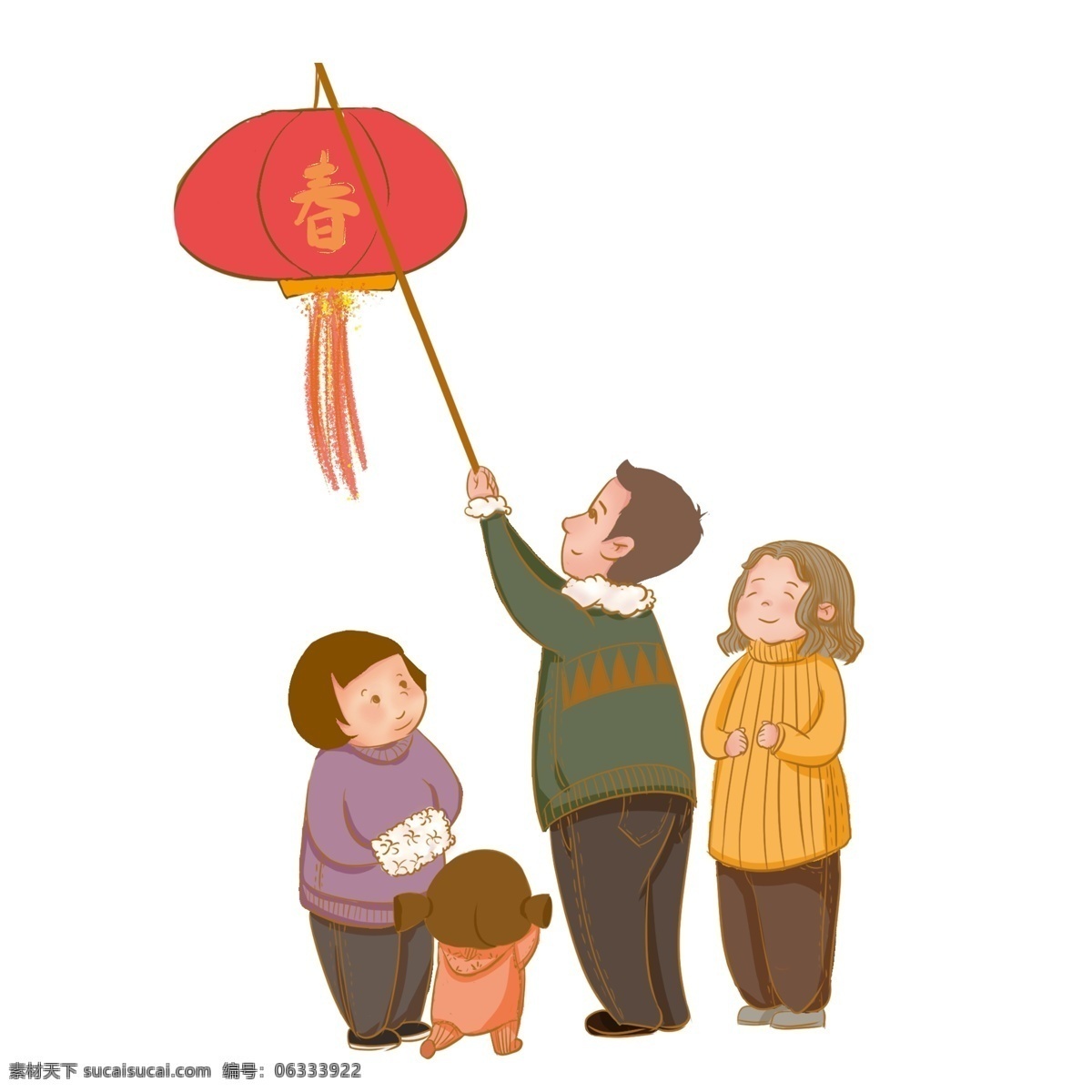 春节 一家人 挂 灯笼 挂红灯笼 男女老少 传统节日 喜气 喜气洋洋 小孩 老人 夫妻