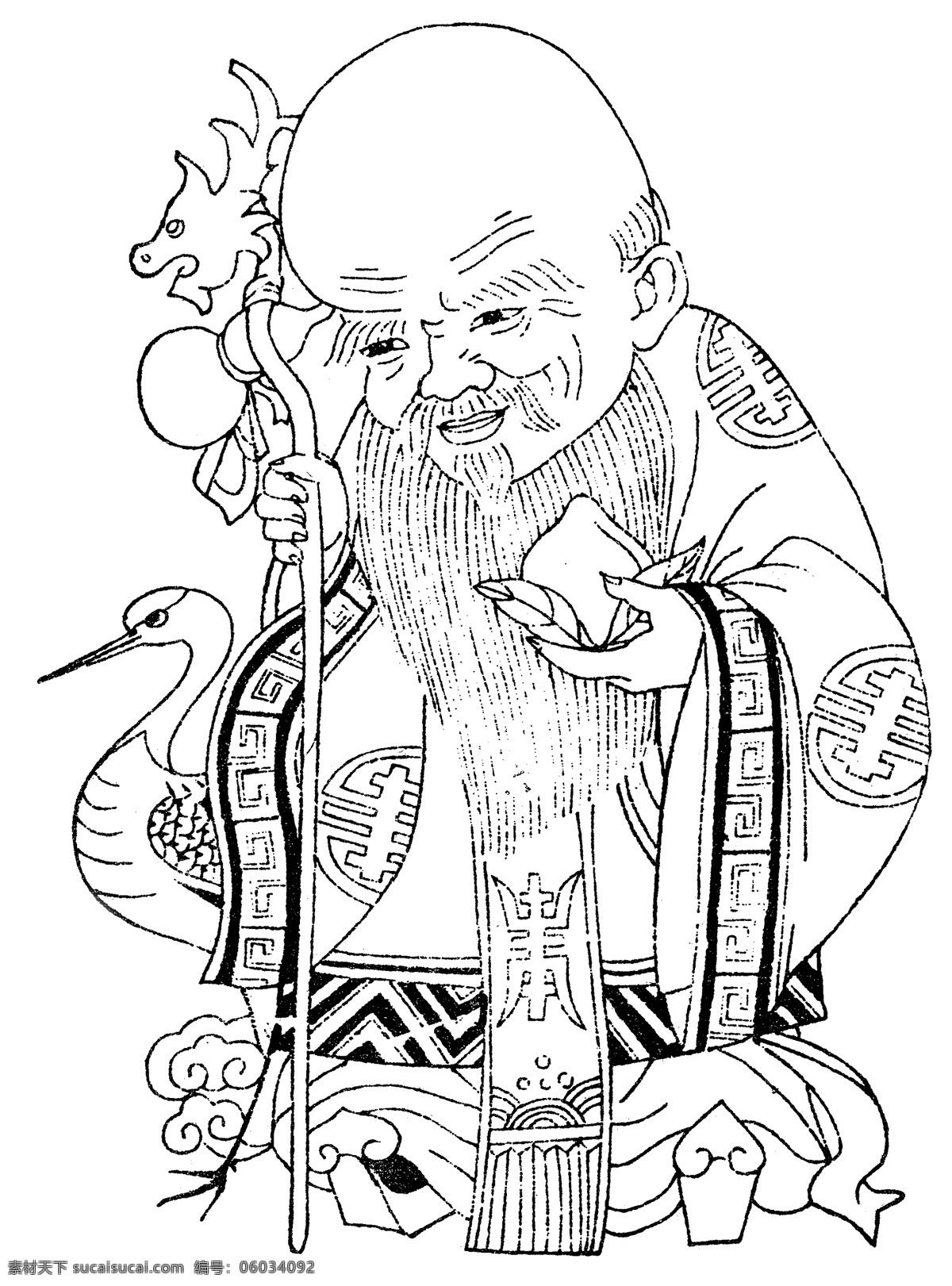 寿星 线描寿星 蟠桃 张果老 线描 图案 柱拐杖的老人 老人家 老寿星 古典图案 中国神话人物 神仙素材 各类 图标 集合 分层 源文件