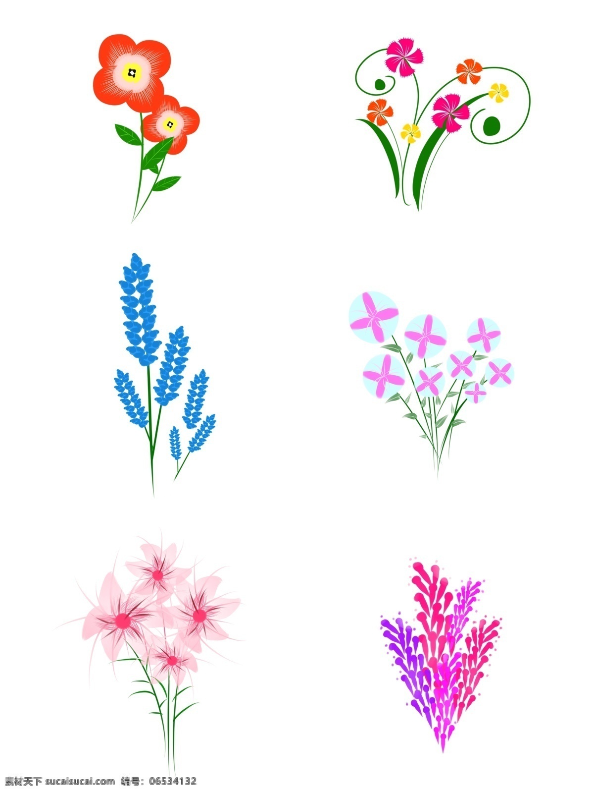 各类 花草 手绘 花花草草 元素 商用 小红花 牵牛花 粉色花 卡通 手绘风 蓝芯花 蕾