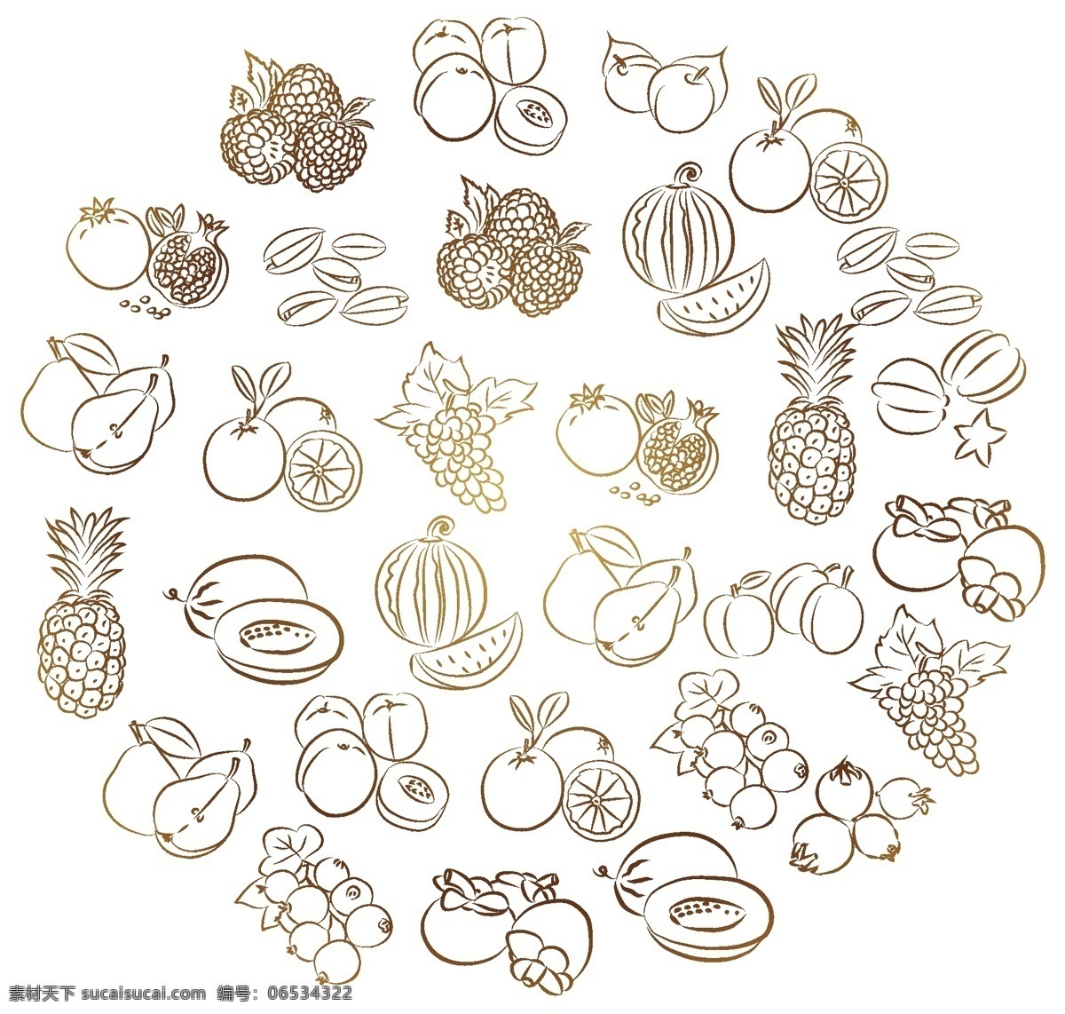 矢量水果 水果 手绘水果 圆形水果 水果素材 苹果 菠萝 梨 西瓜 矢量素材 标志图标 其他图标