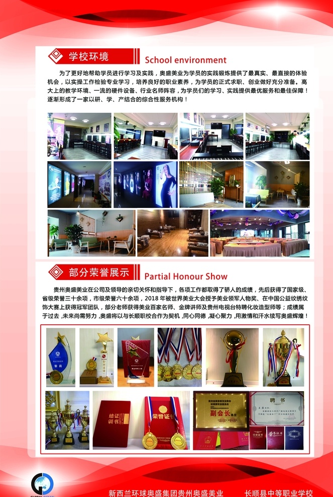 奥 盛 美业 长顺 职业学校 海报 奥盛美业 长顺职业学校 美业海报 图片展板 红色展板 制度牌 美业培训