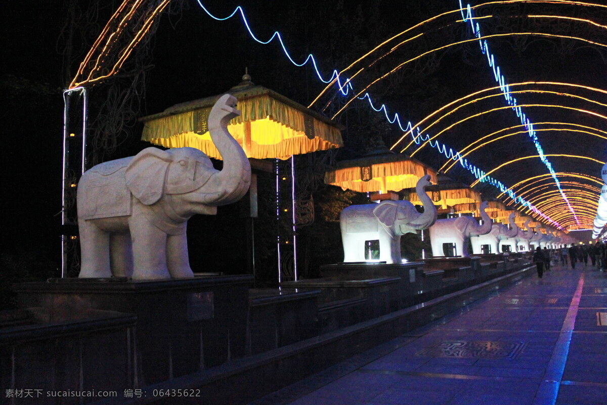 霓虹灯 下 非 高清 长廊 石象 宝鸡市 人民公园 夜景 现代艺术 斗篷 宝鸡人民公园 建筑景观 自然景观