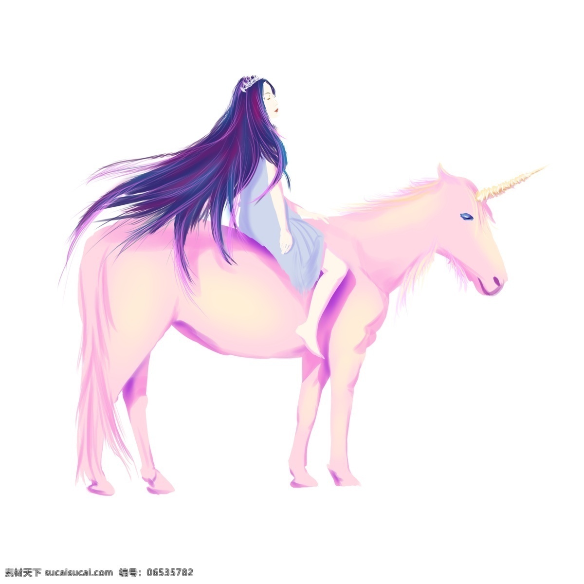 唯美 童话 风 骑 独角兽 女孩 商用 元素 彩色 卡通 插画设计 手绘 童话风 psd设计