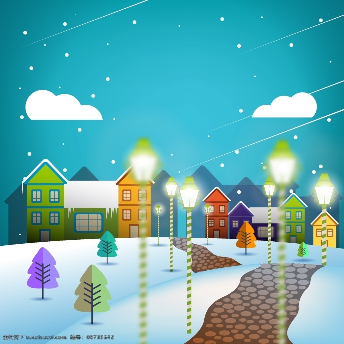 房屋 海报 卡通 圣诞节 背景 手绘 童趣 雪花