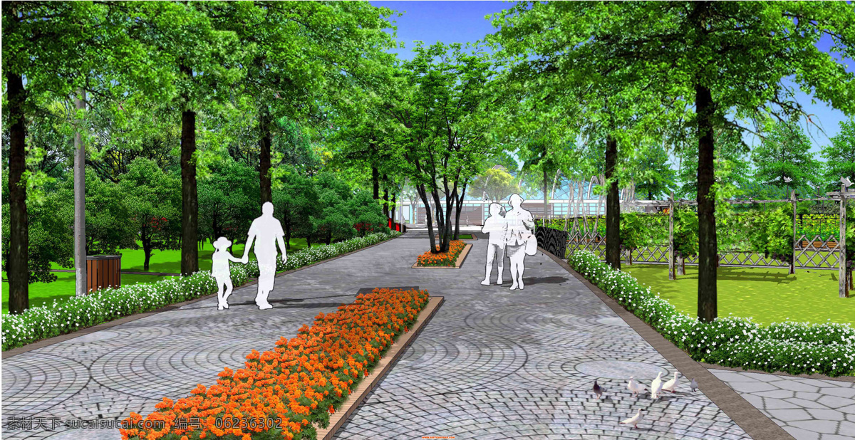 道路 景观 空间设计 道路景观 su景观效果 生活性景观 绿化景观 行道树设计 植物设计 一点透视 景观序列 铺装设计 开敞空间 景观意向 共享作品 环境设计 景观设计