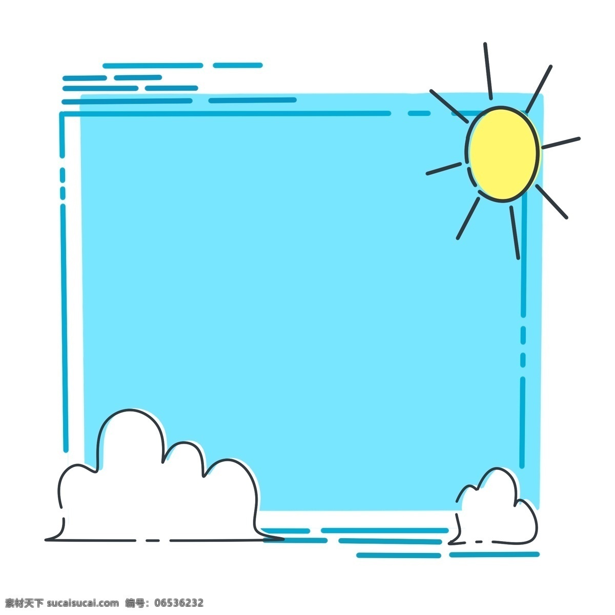 手绘 太阳 云朵 边框 蓝色边框 插画 插图 太阳云朵边框 白云边框 天气边框 边框插画