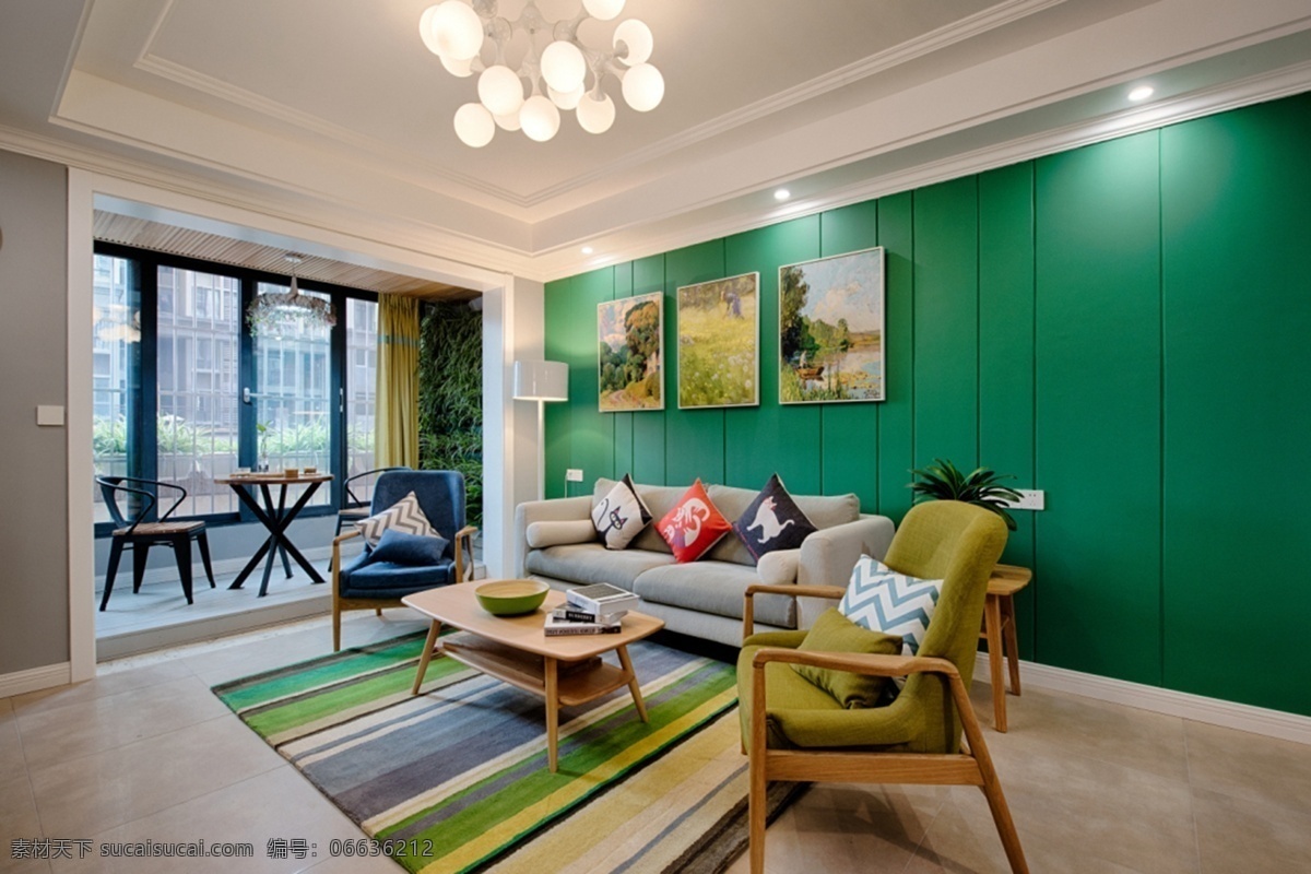 现代 时尚 客厅 亮 绿色 背景 墙 室内装修 效果图 客厅装修 绿色背景墙 白色吊灯 木地板