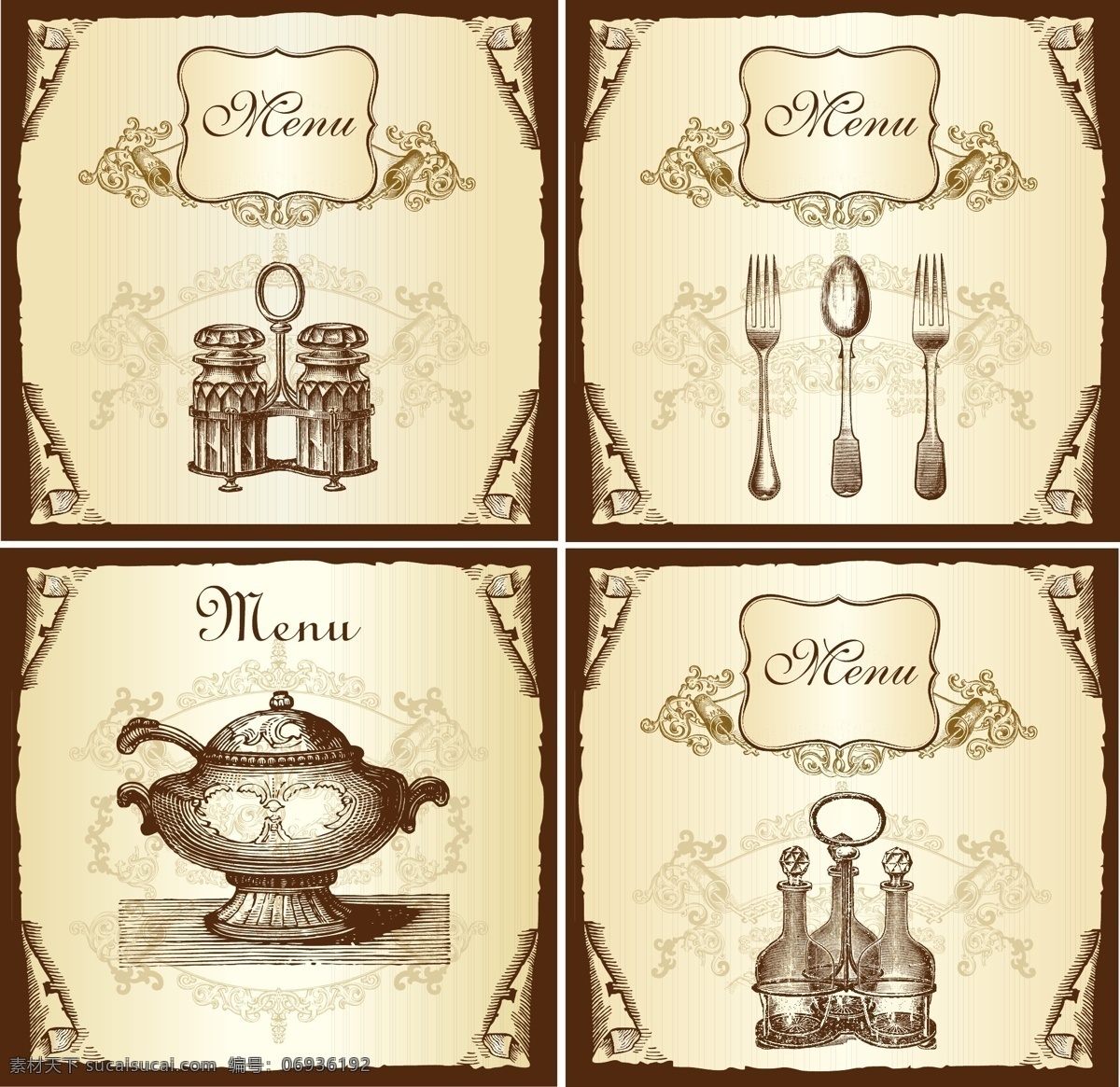 欧式 古典 菜单 模板 矢量 eps格式 menu 刀叉 复古 果盘 花纹 咖啡杯 咖啡机 水果 勺子 水壶 哈便 矢量素材 图形符号 矢量图 其他矢量图