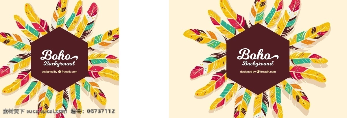 波希米亚 背景 美丽 彩色 羽毛 抽象 装饰 色彩 平 印度 多彩的背景 民族 部落 平面设计 观赏