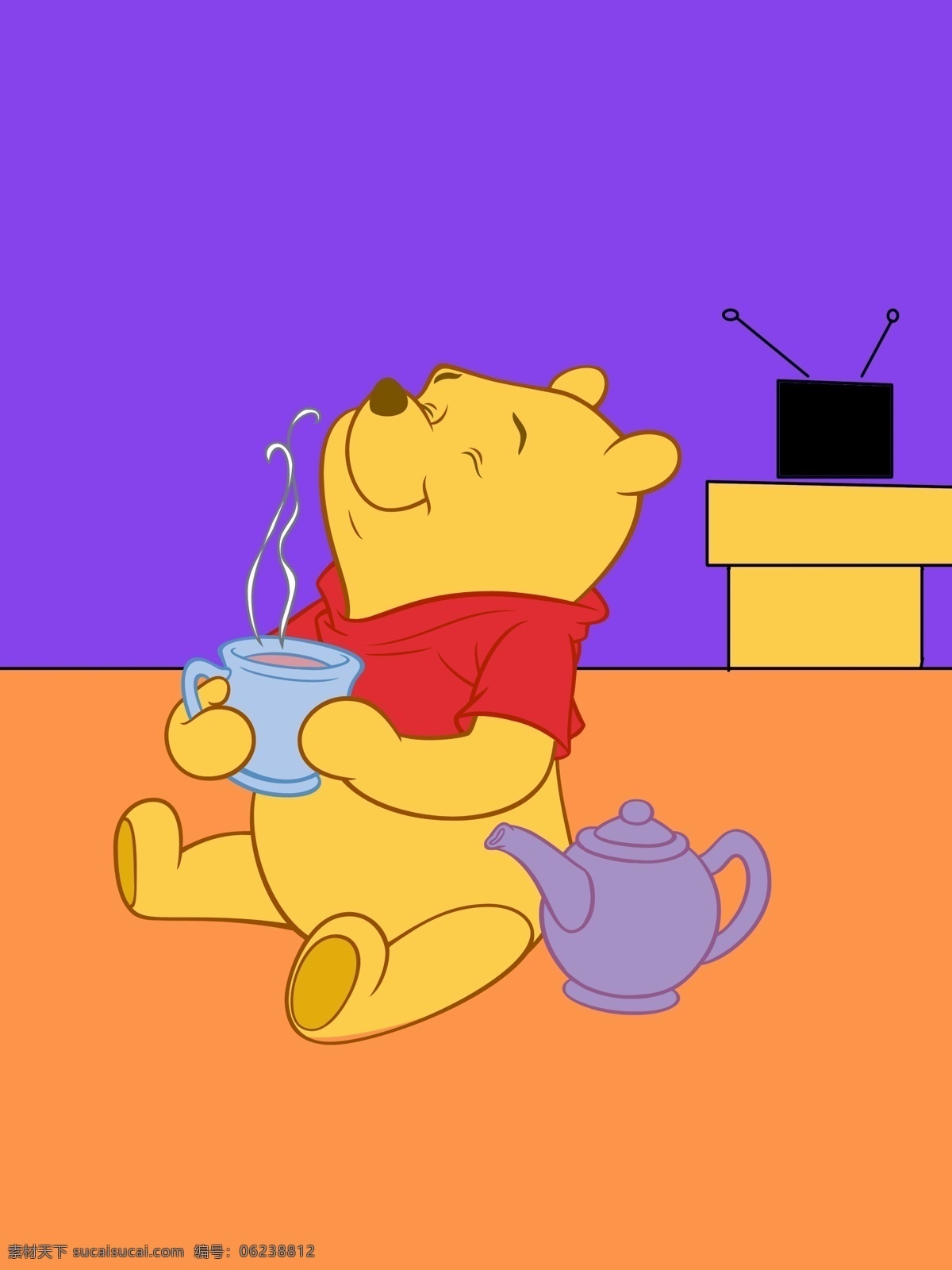 维尼熊 喝茶 屋子 茶壶 可爱 迪斯尼 维尼熊喝茶 分层 源文件