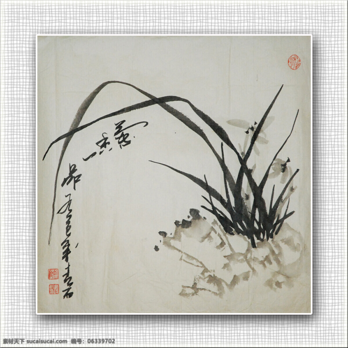 国画 绘画书法 兰花 文化艺术 文字 写意 印章 青石 兰花设计素材 兰花模板下载 青石国画兰花 装饰素材 雕刻 图案