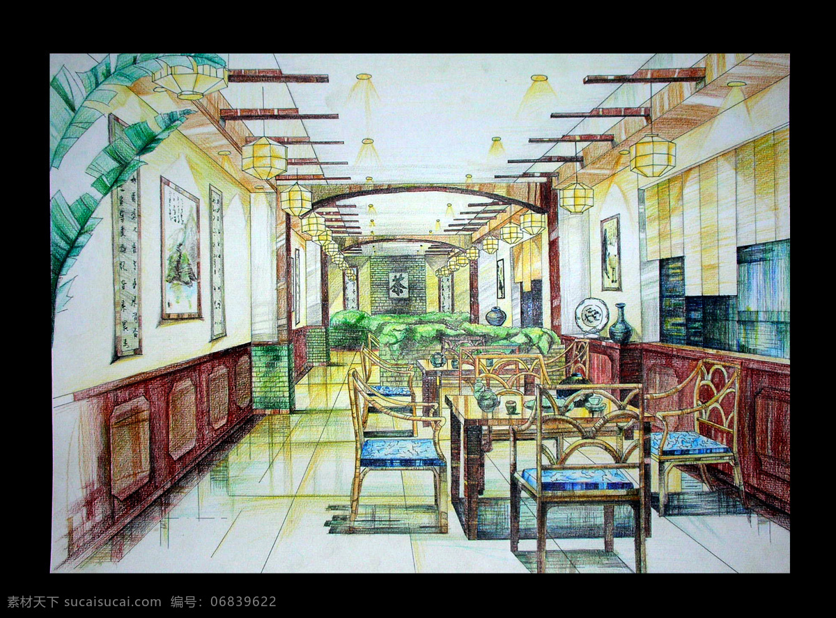 茶 餐厅 彩铅 餐厅设计 茶餐厅 绘画书法 室内设计 文化艺术 家居装饰素材