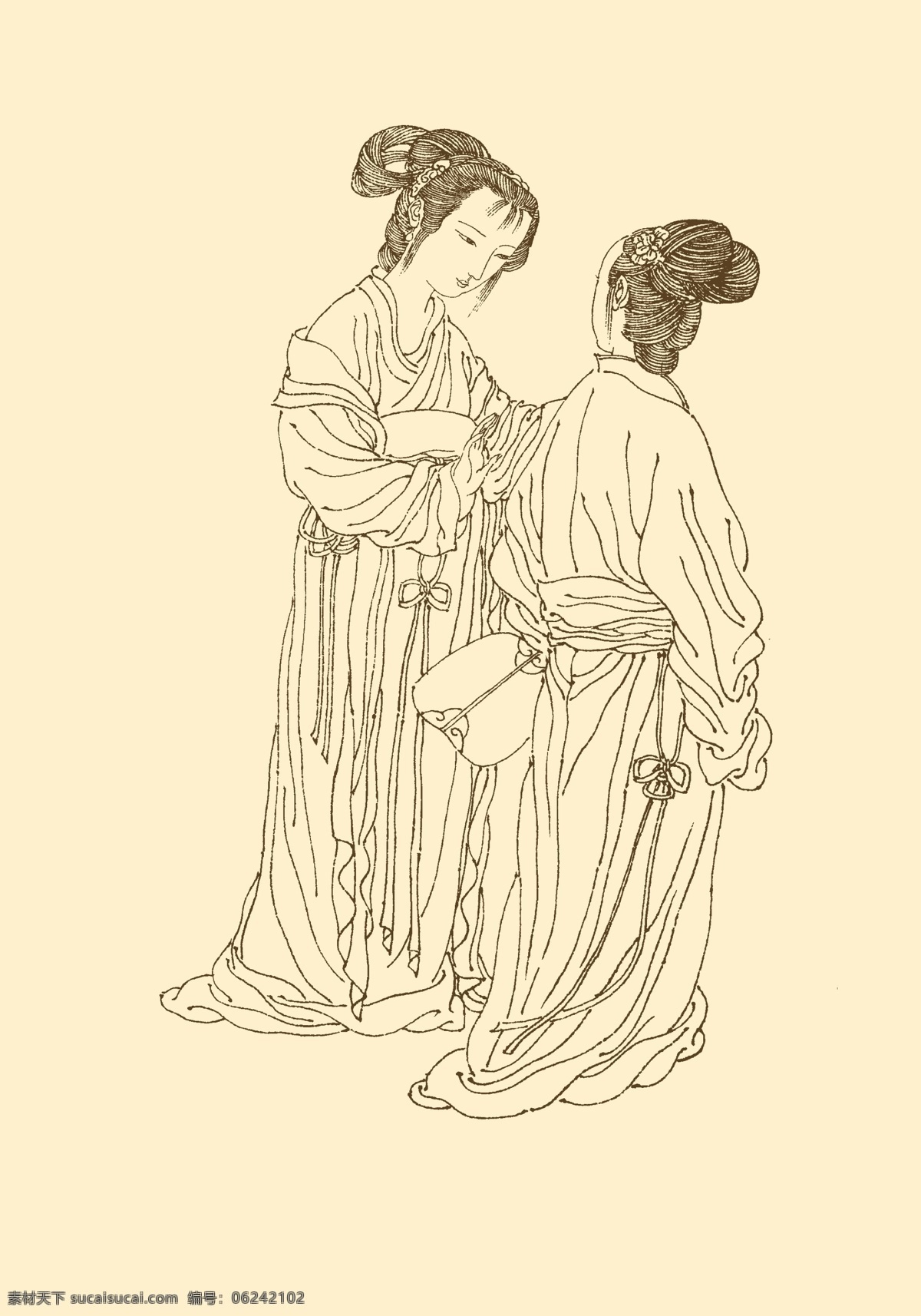 白描侍女 仕女 仕女线描 侍女 白描 线描 国画 中国画 人物 女性 古典 中国风 传统 分层 源文件