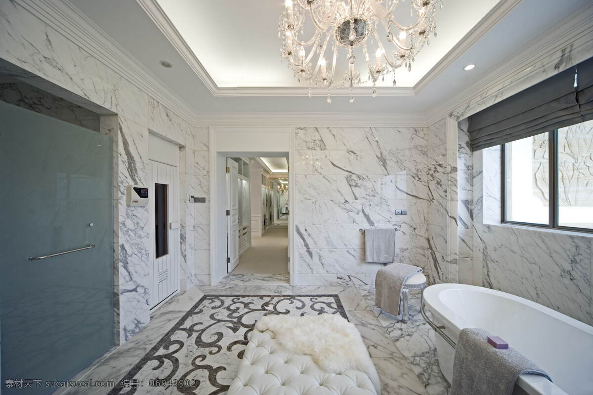 别墅 建筑摄影 建筑园林 欧式 室内摄影 水晶吊灯 卫生间 白色调 拼花地面 白色石材 浴缸 观澜湖 总部 会馆 家居装饰素材 灯饰素材