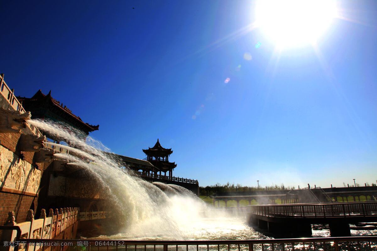 克拉玛依风光 克拉玛依 水闸 阳光 水流 亭子 国内旅游 旅游摄影