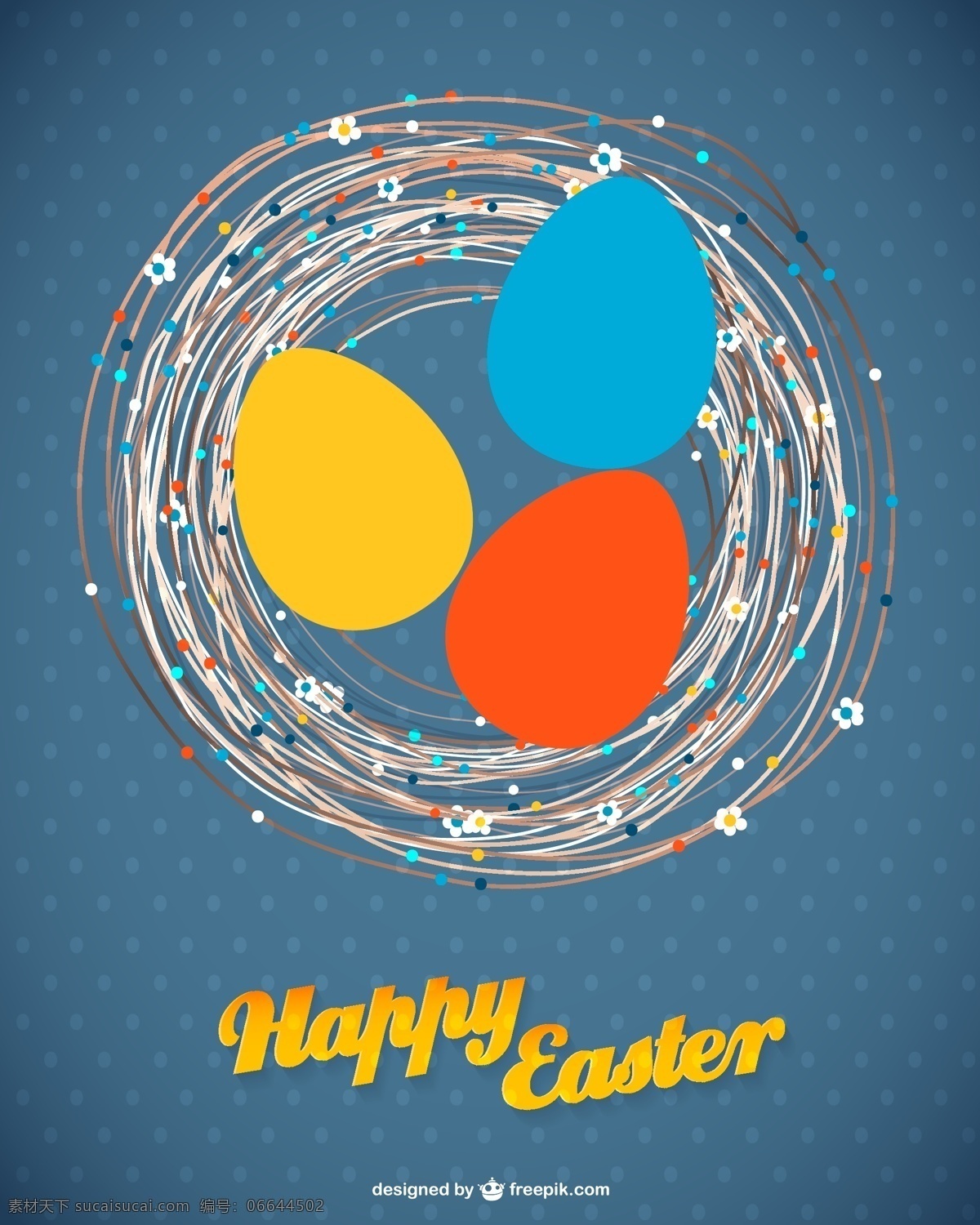 复活节巢卡 卡 模板 复活节 布局 庆典 明信片 插画 复活节彩蛋 蛋巢 垂直的 免费的 蓝色