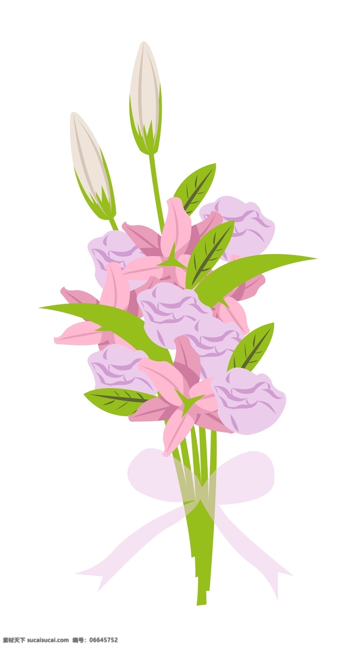 手绘 爱情 紫色 鲜花 插画 绿色叶子 花朵 卡通插画 手绘花束插画 紫色鲜花 粉色鲜花 漂亮的花束 手绘花束