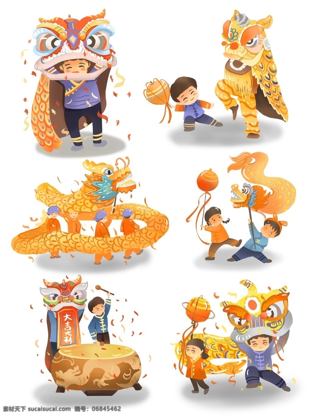 新年 舞龙舞狮 商业 插画 商用 元素 大吉大利 喜庆 2019
