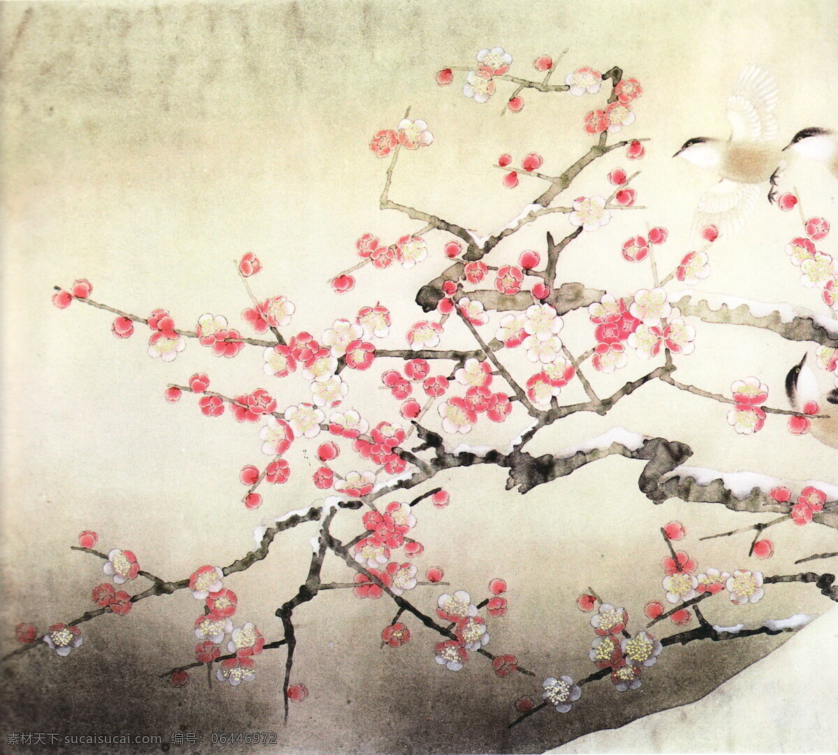 瑞雪 工笔画 线描 国画 中国画 植物 树木 大师作品 风景画 工笔画花草 梅花 梅花工笔画 白描画 工笔画梅花 书法 树杆 树枝 鲜花 鸟类 小鸟 动物 雪地 冬天 绘画书法 文化艺术