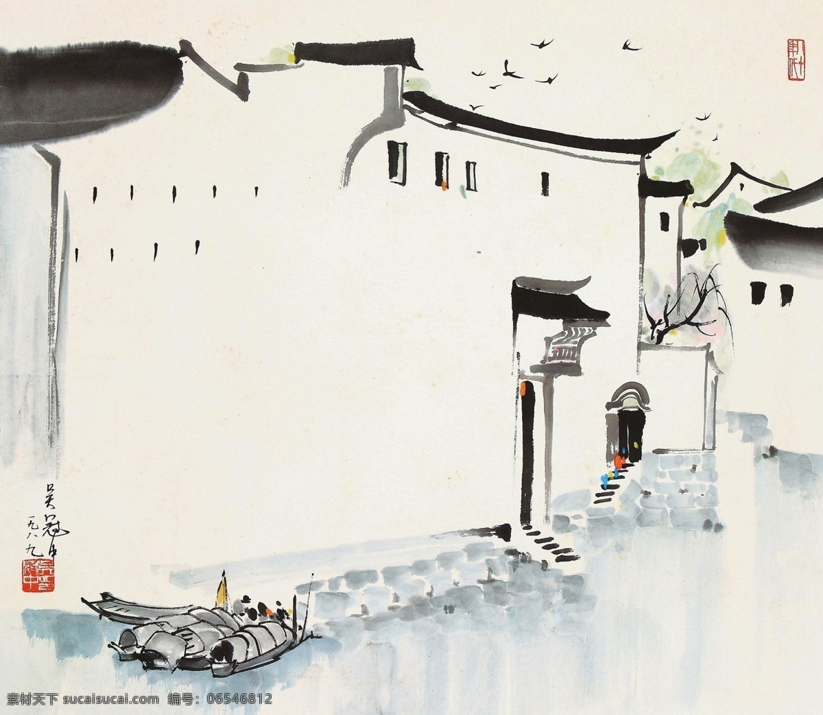 水墨 山水 乡村人家 吴冠中 城市建筑 青砖白瓦 吴冠中作品 文化艺术 绘画书法
