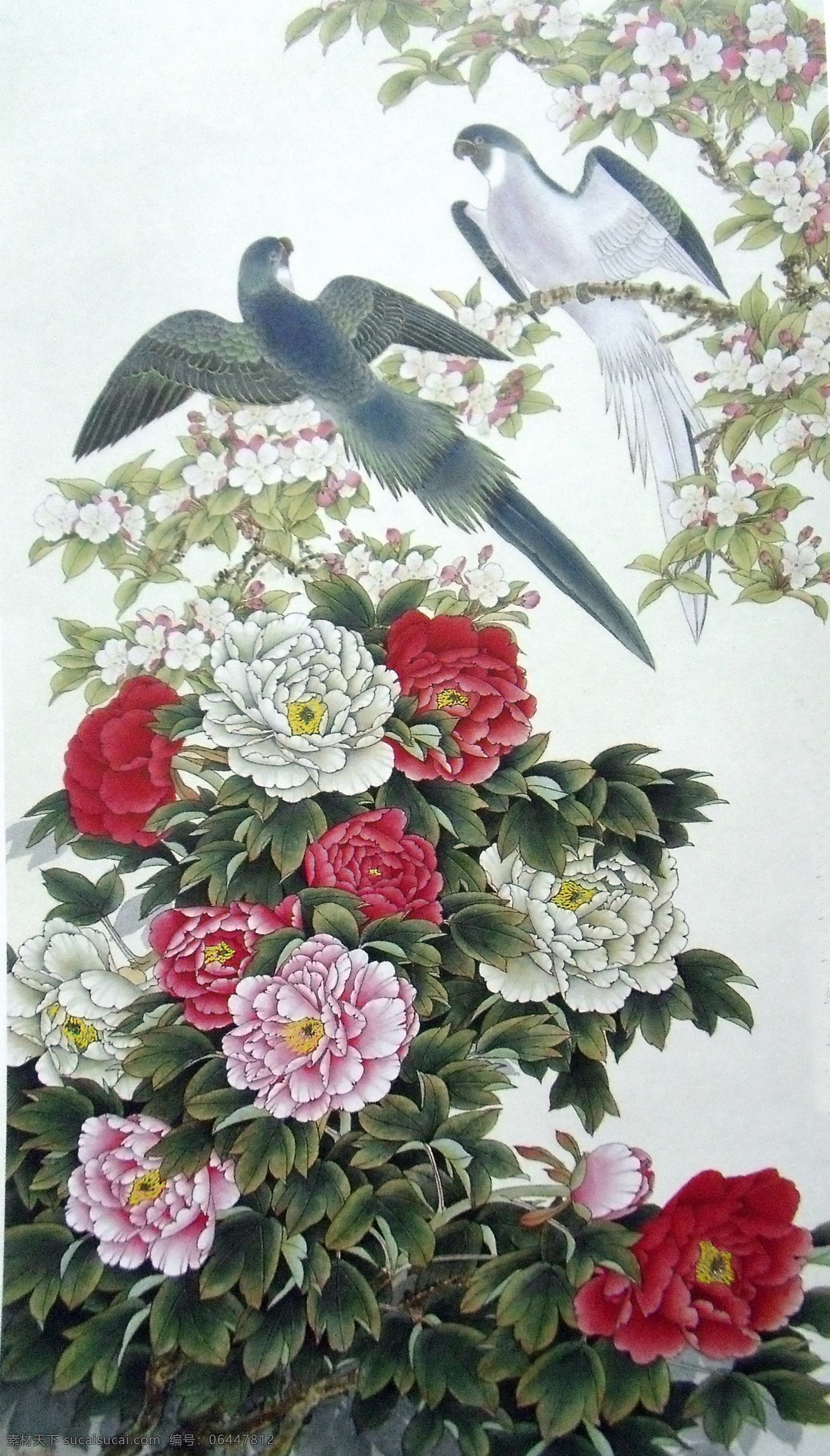 牡丹双鸟 中国风 中式 传统 经典 古典 背景墙 瓷砖 电视背景墙 鸟 牡丹花 中国画 国画