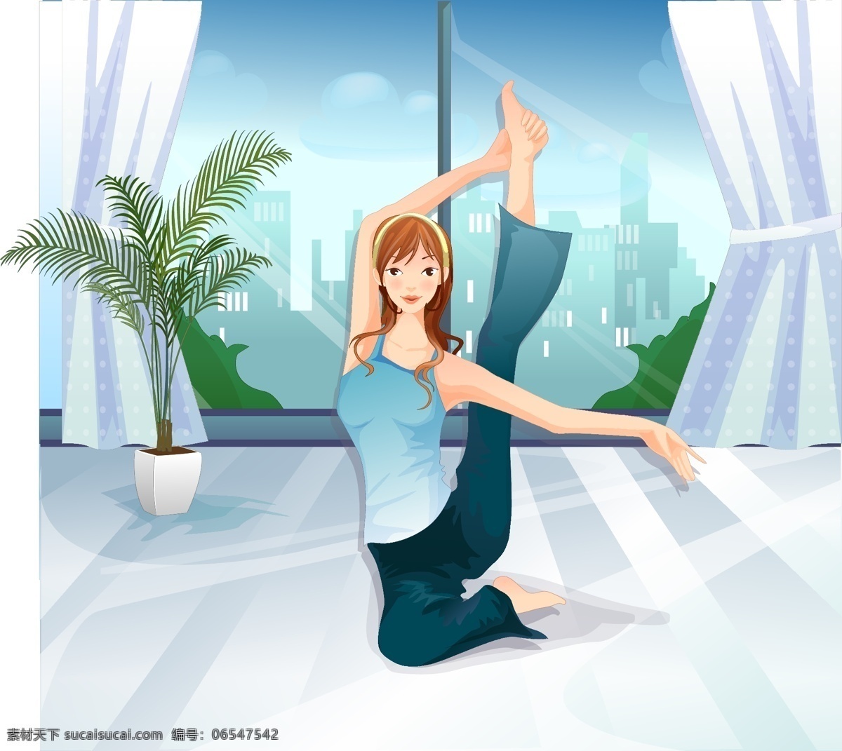 时尚运动 女孩 插画 矢量 底图 美女 美容 漂亮女人 矢量风景 矢量人物 愈加 休操 矢量图