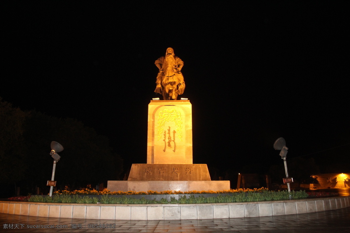 乌兰浩特 成吉思汗 雕塑 兴安盟 乌兰浩特市 成吉思汗雕塑 夜景 建筑物 旅游摄影 国内旅游 黑色