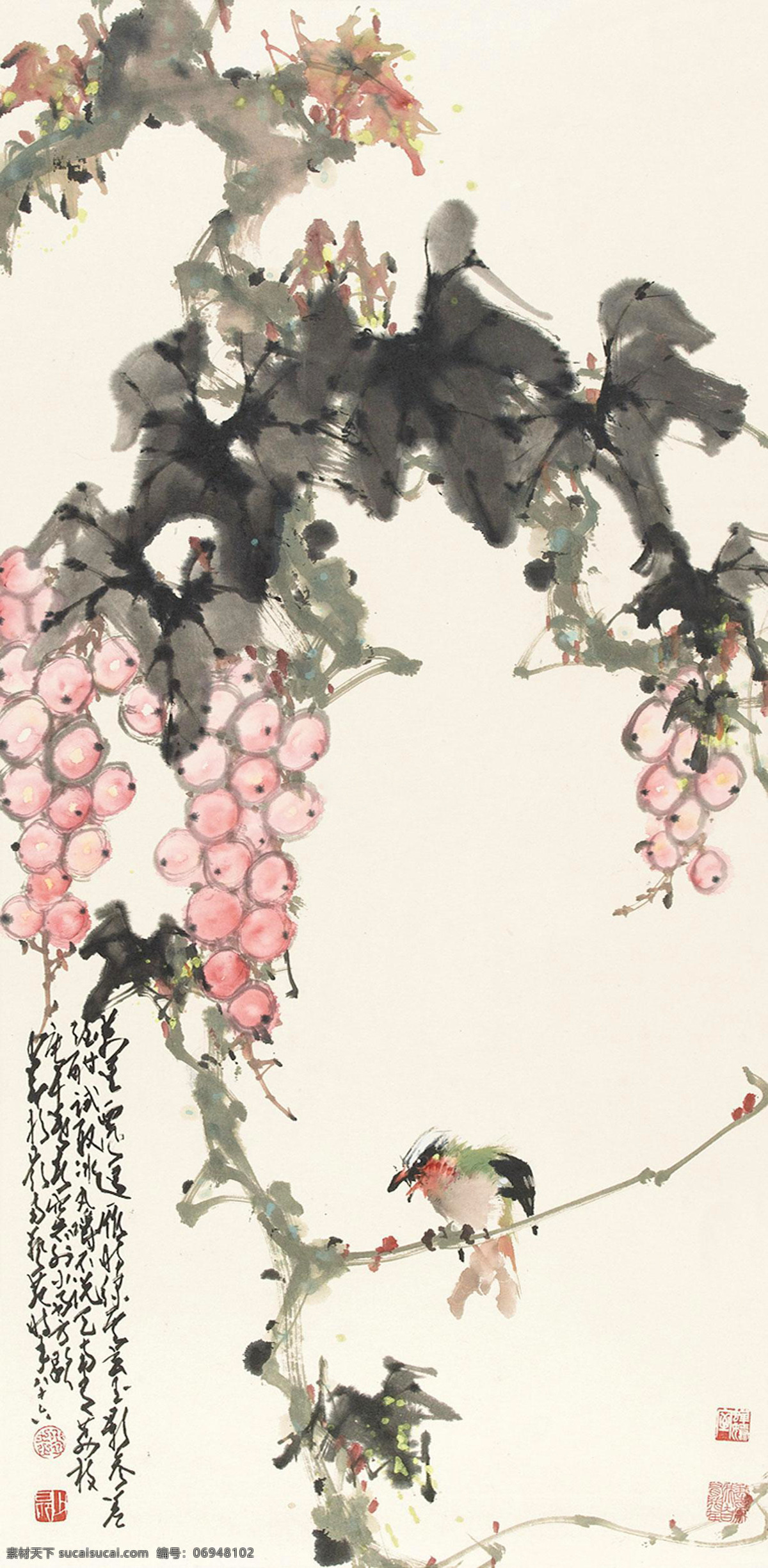 国画 绘画书法 葡萄 水墨画 文化艺术 小鸟 写意 设计素材 模板下载 葡萄小鸟 赵少昂 中国画 国画赵少昂