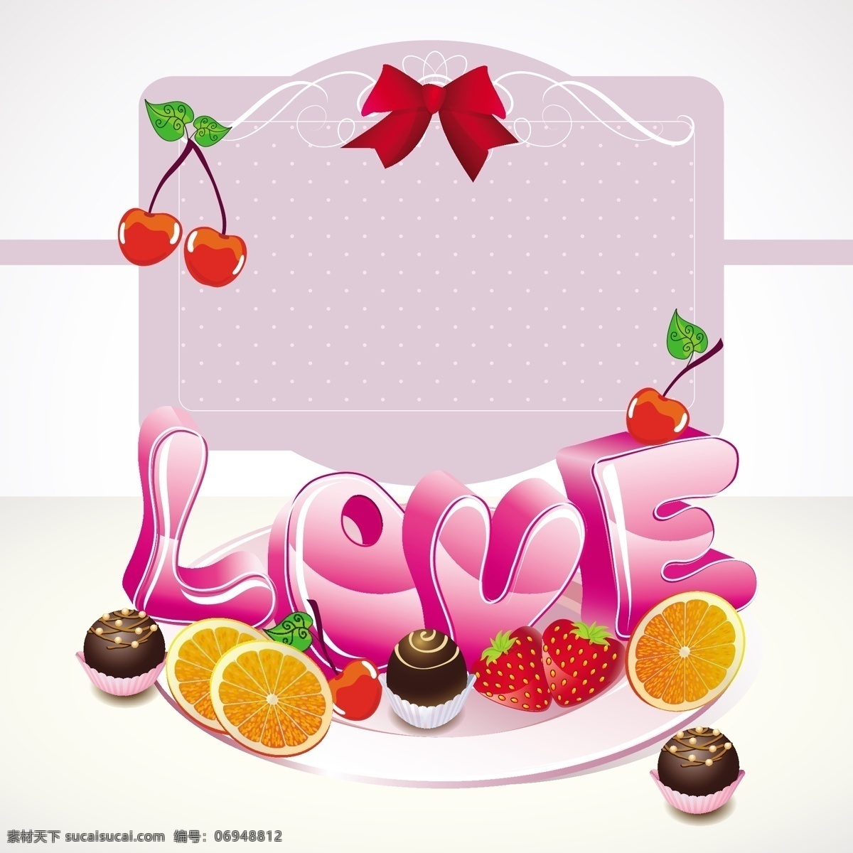水果 浪漫 love 草莓 蝴蝶结 可爱 立体 情人节 矢量素材 樱桃 节日素材 情人节七夕
