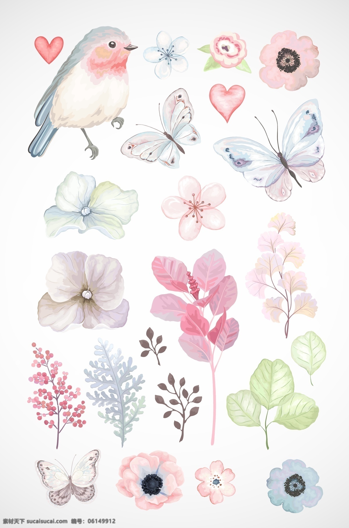 彩绘 花朵 叶子 边框 卡通手绘 水彩花 矢量 高清图片