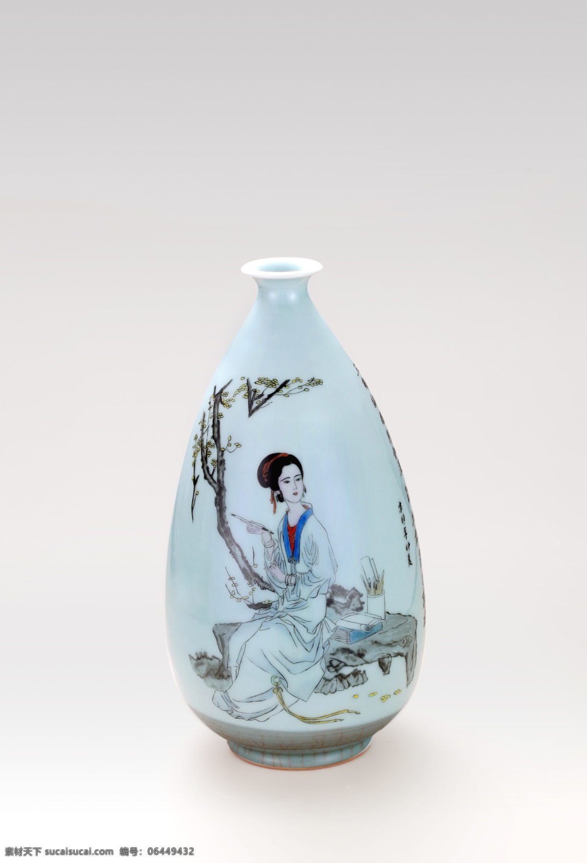 龙泉 青瓷 手绘 瓷瓶 龙泉青瓷 仕女图 装饰精品 彩瓷瓶 传统文化 文化艺术