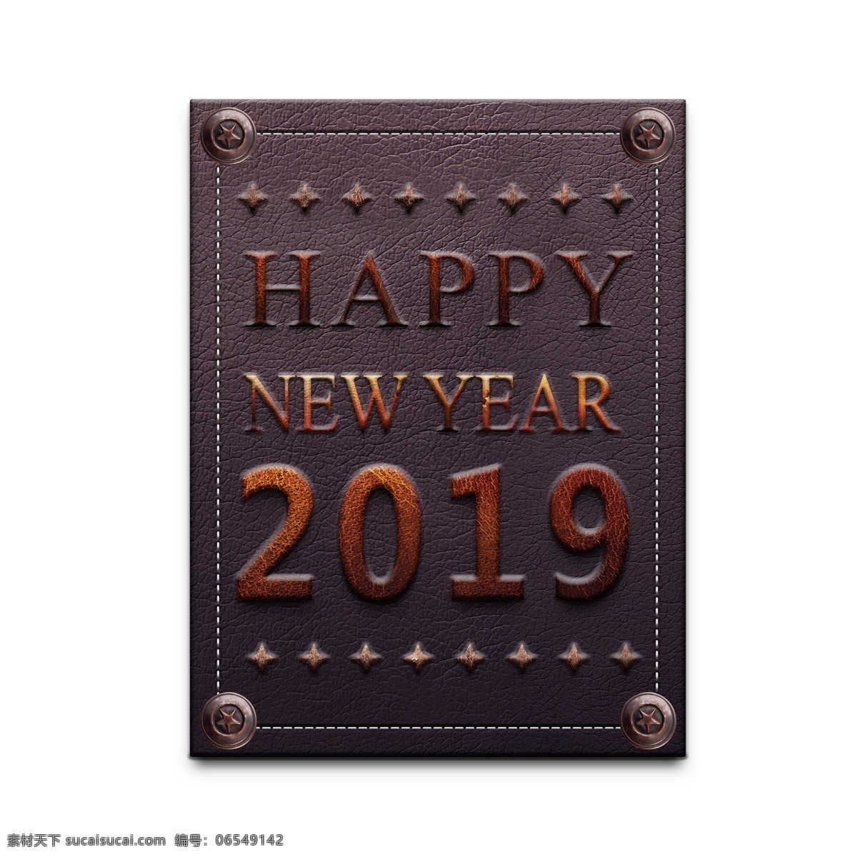 皮质 复古 风格 2019 新年 快乐 元素 新年快乐 标贴 标签 纹理 真皮 材质 深色