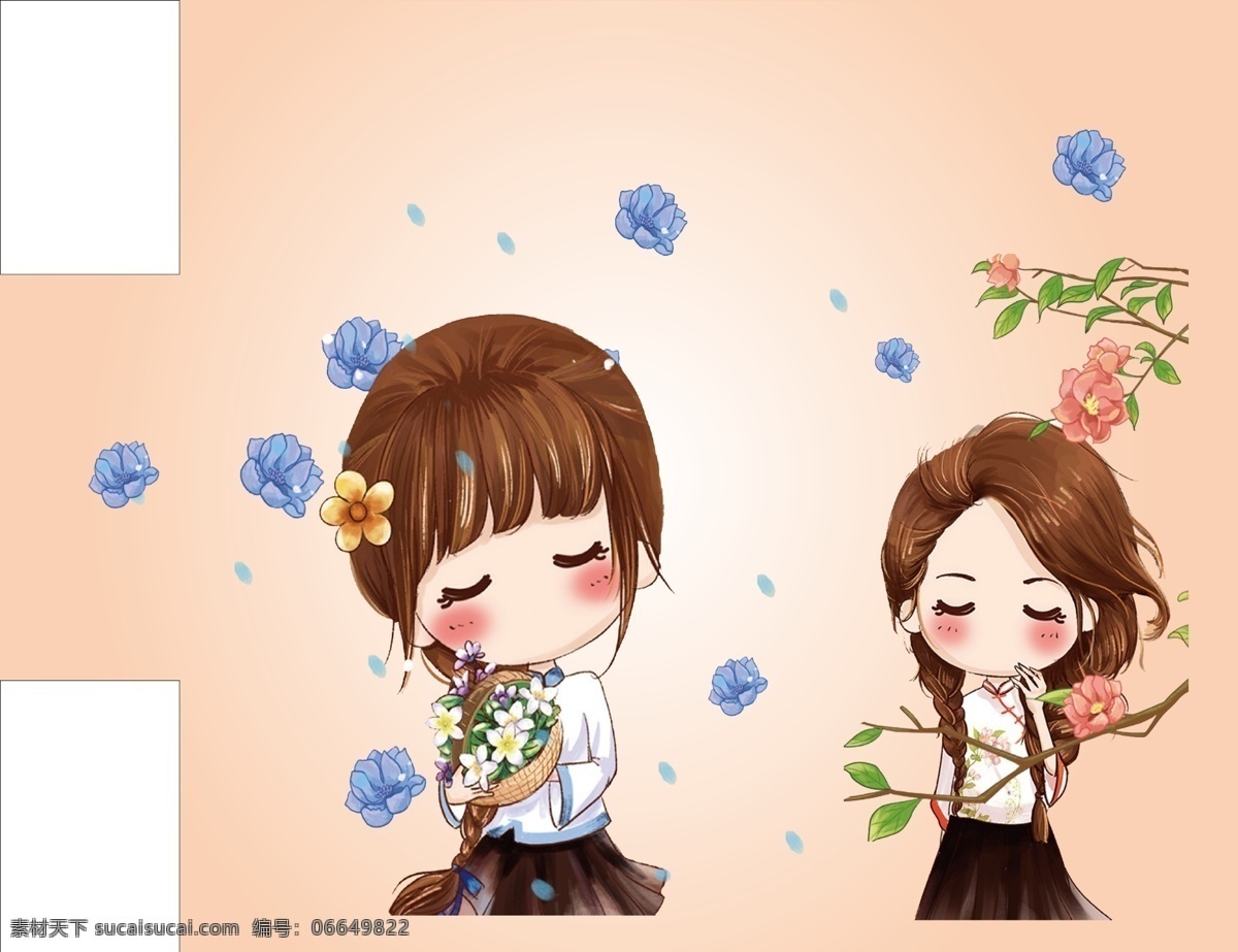 小希 卡通女孩 花卉 花女孩 卡通背景
