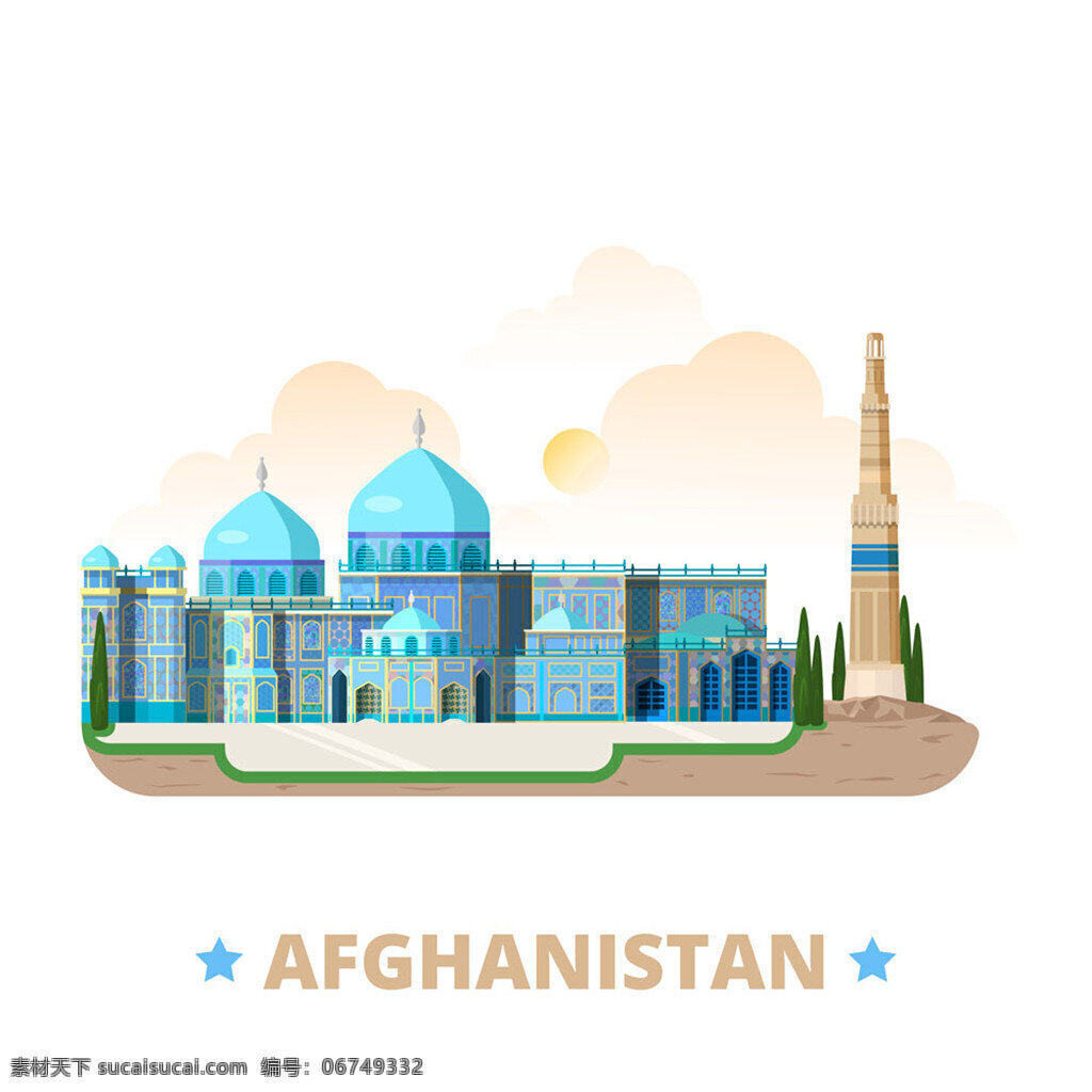 阿富汗 建筑 漫画 矢量素材 矢量图 设计素材 卡通漫画 建筑插画 卡通建筑 城堡 外国建筑 欧式城堡