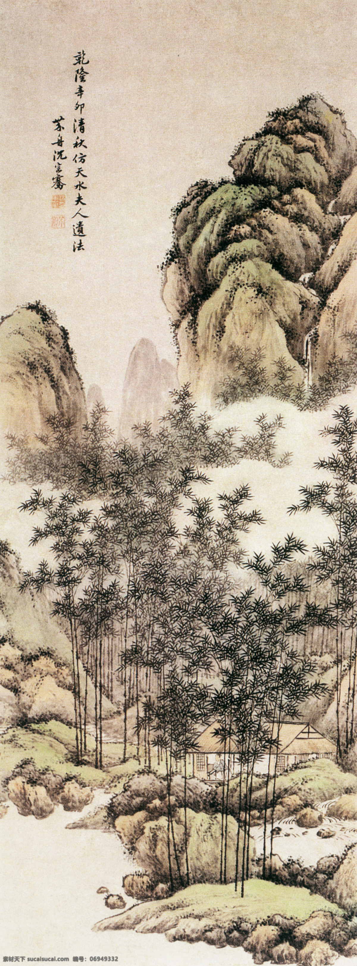 溪桥深翠图 山水画 中国 古画 中国古画 设计素材 山水名画 古典藏画 书画美术 灰色