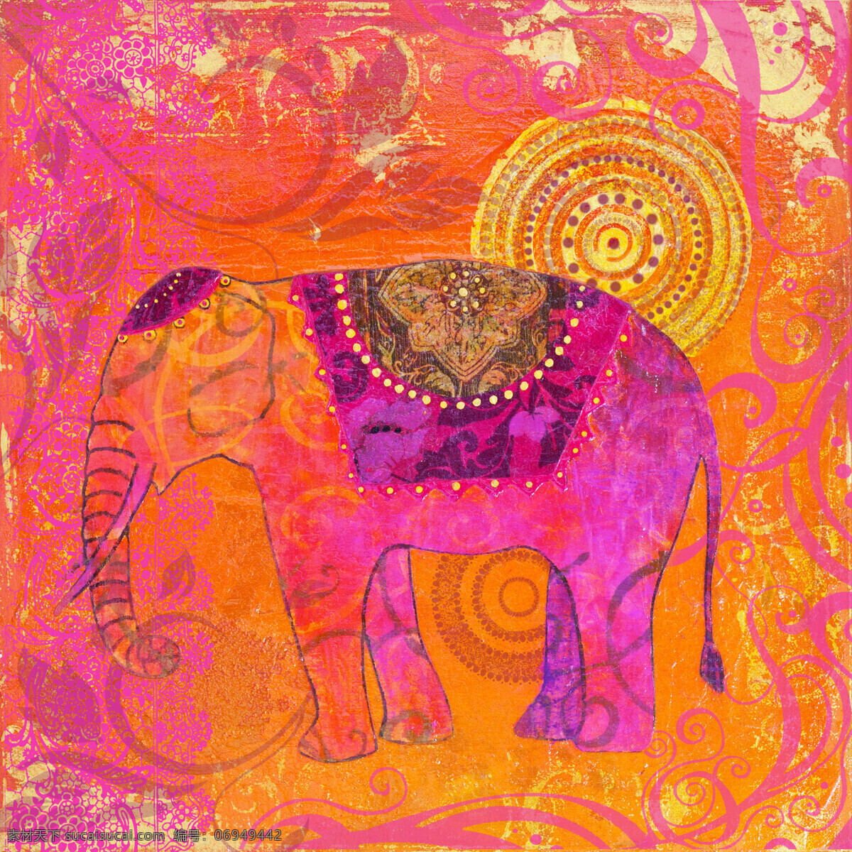 大象 油画 抽象风格 粉色背景 宗教信仰 绘画 书画文字 文化艺术
