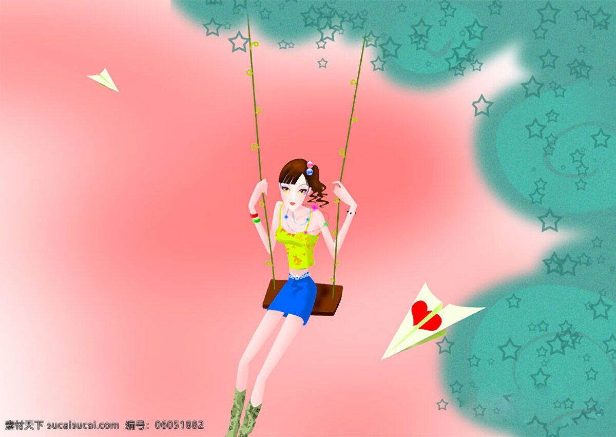 荡 秋天 美女图片 油画 漫画 秋千 卡通动漫美女 卡通插画 卡通女孩 人物油画 绘画艺术 装饰画 书画文字 文化艺术
