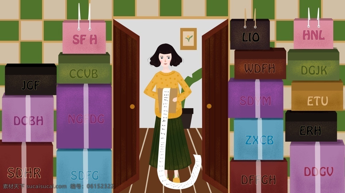 双十 购物 女孩 收到 很多 快递 双十一 礼盒 收到很多快递 箱子 签收快递