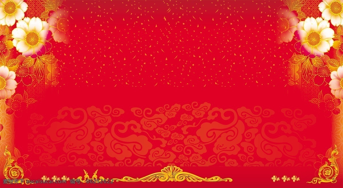 红色喜庆背景 花朵 传统花边 春节 元旦 节日庆典 节日素材 源文件