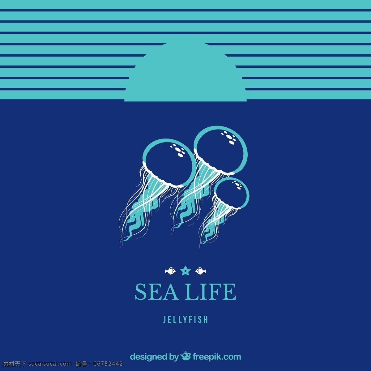 彩绘海底水母 鱼 水母 海洋 海洋生物 蓝色背景