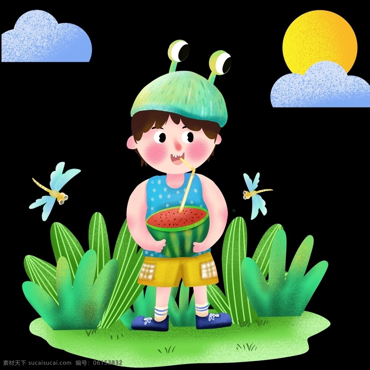 夏日 海报 吃 西瓜 孩子 免 抠 图 夏日海报 手绘人物 抱 小孩