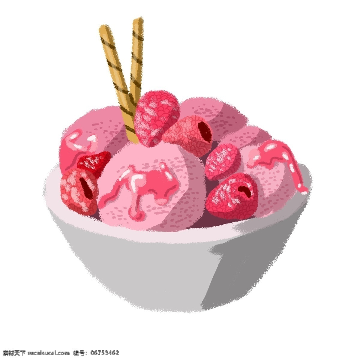 桑葚 冰 激 淋 碗 冰激淋球 粉红色 草莓酱 华夫饼干棒 大碗 甜食 甜品 甜点 甜的 美味 可口