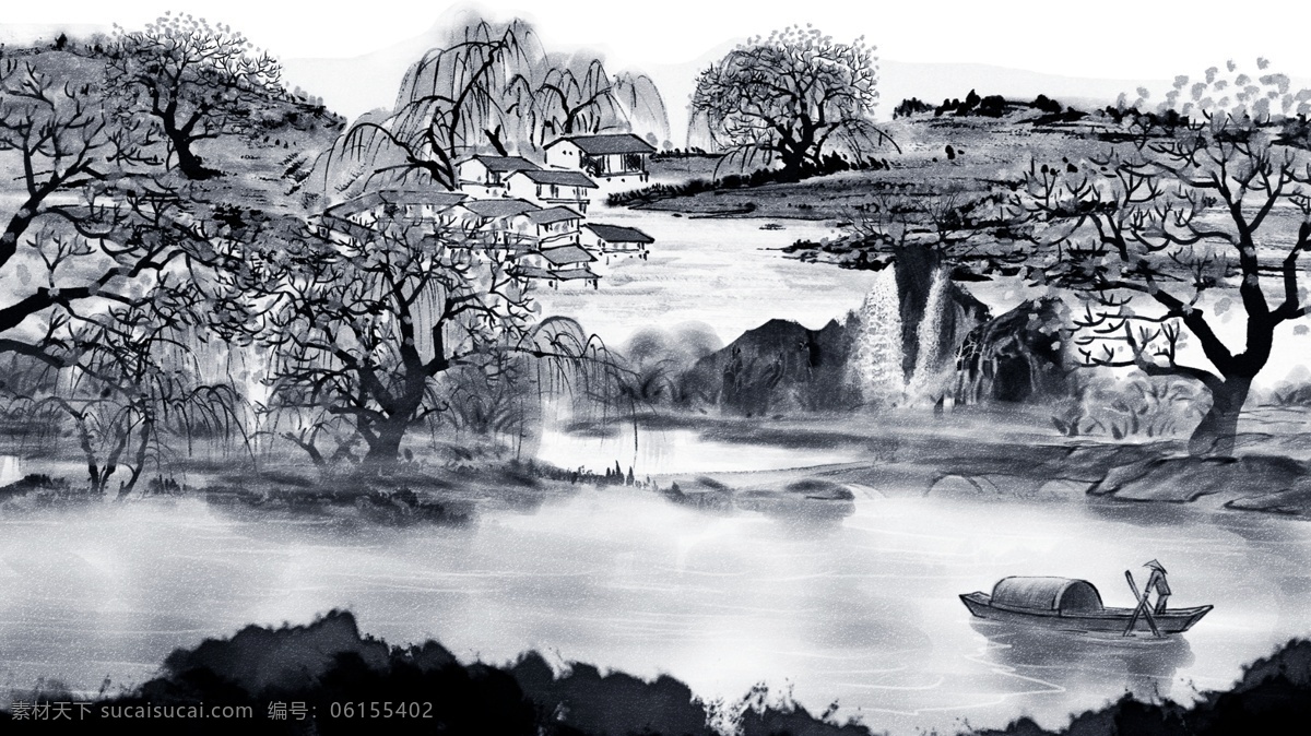 水墨 中国 风 湖泊 背景 中国风 树木 背景素材 卡通背景 手绘背景 插画背景 湖泊背景 广告背景 psd背景 背景展板