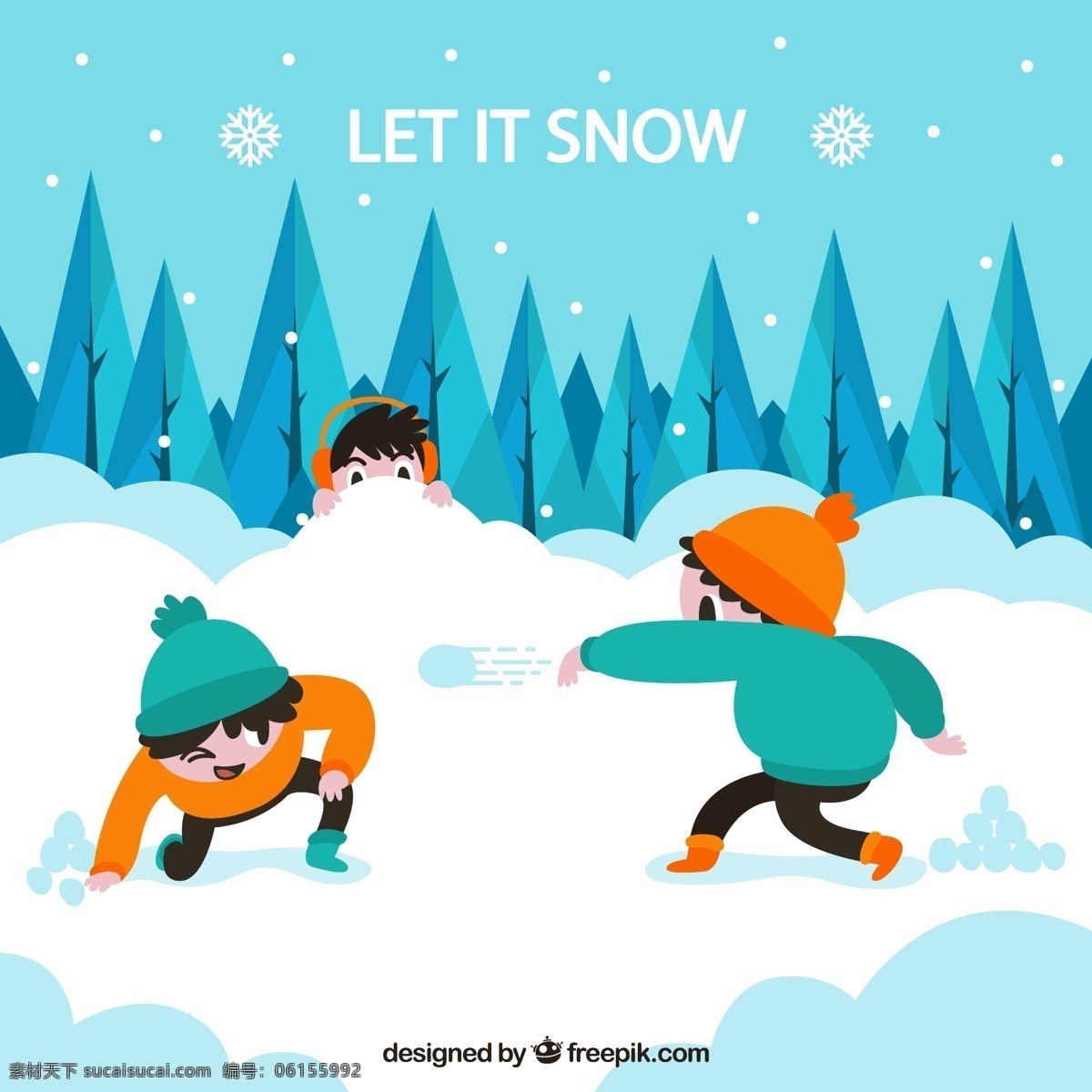 打雪仗 孩子 雪地 郊外 树林 雪花 冬季 源文件 矢量 高清图片